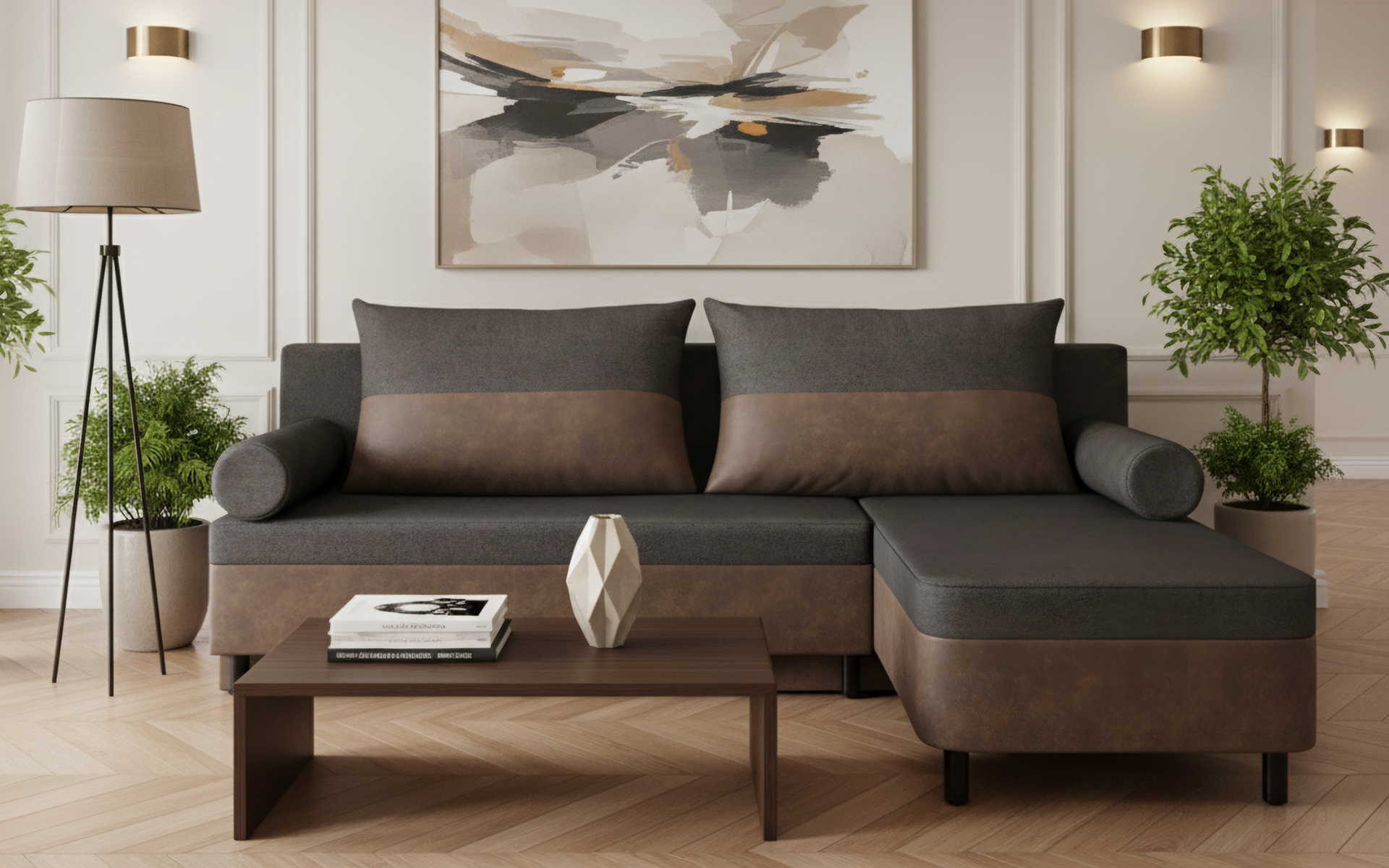 Coltar extensibil Real, gri inchis + maro  1